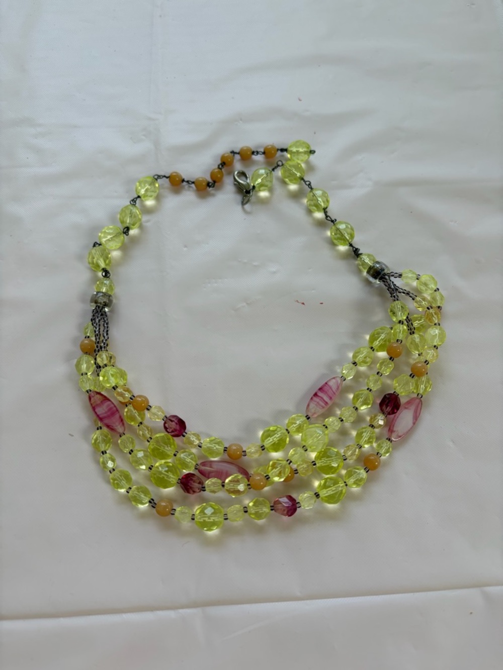 Multi-Strand Lime and Pink Beaded Necklace